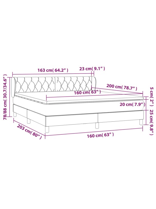 Box spring postel s matrací černá 160x200 cm textil