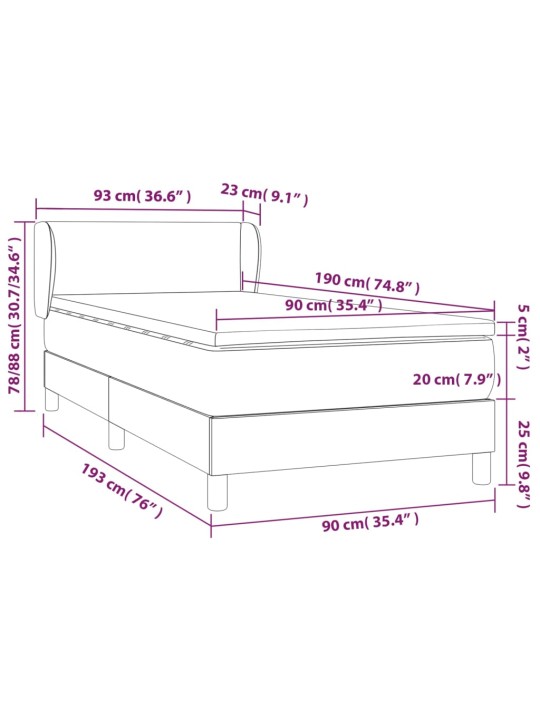Box spring postel s matrací tmavě zelená 90x190 cm samet