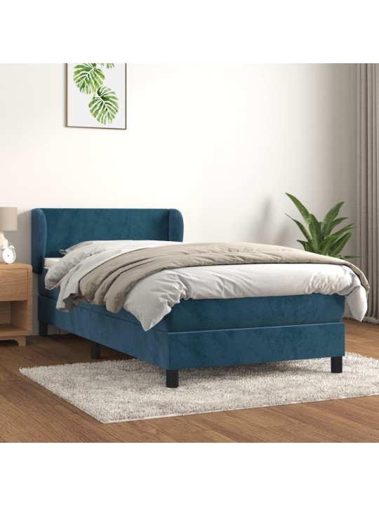 Box spring postel s matrací tmavě modrá 90x190 cm samet