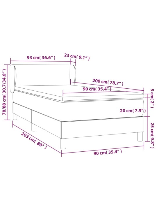 Box spring postel s matrací tmavě zelená 90x200 cm samet
