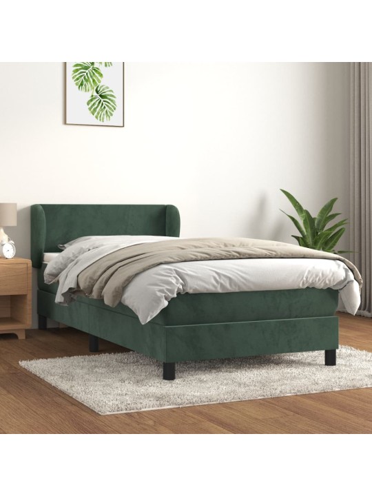Box spring postel s matrací tmavě zelená 90x200 cm samet