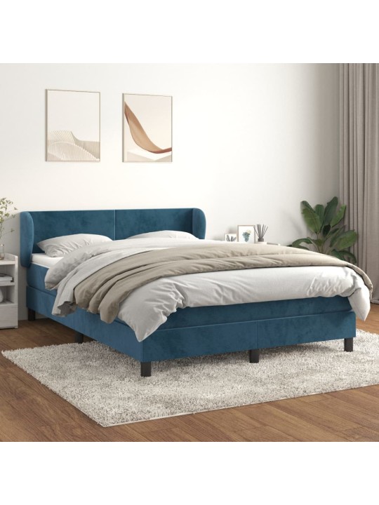 Box spring postel s matrací tmavě modrá 140x190 cm samet