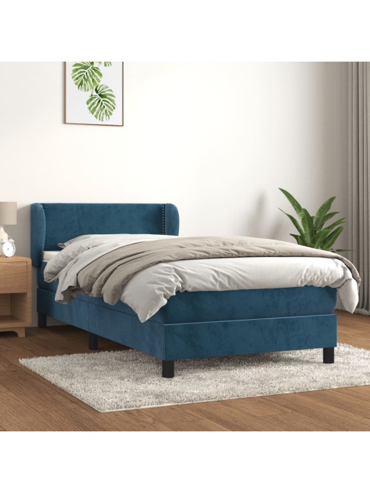 Box spring postel s matrací tmavě modrá 90x200 cm samet