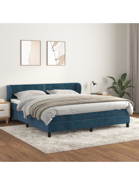 Box spring postel s matrací tmavě modrá 160x200 cm samet