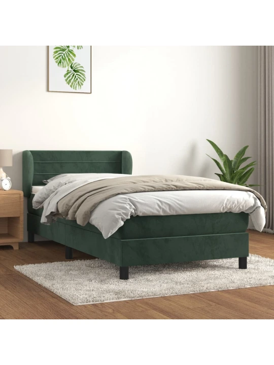 Box spring postel s matrací tmavě zelená 90x190 cm samet