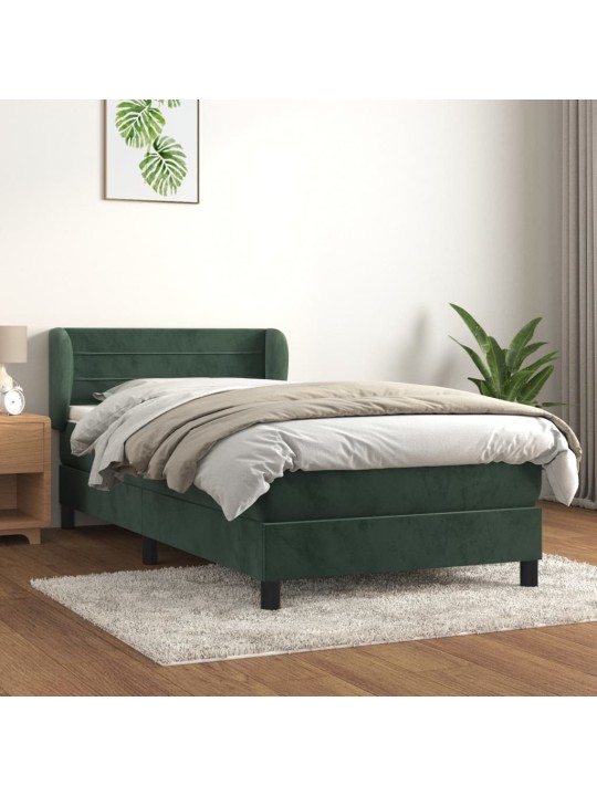 Box spring postel s matrací tmavě zelená 90x200 cm samet