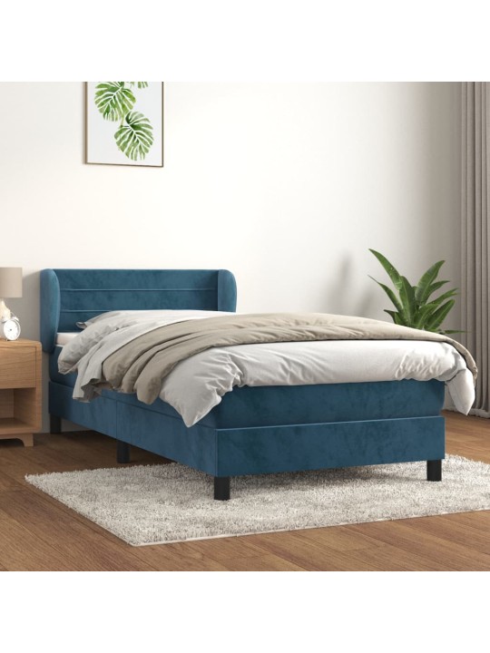 Box spring postel s matrací tmavě modrá 90x200 cm samet