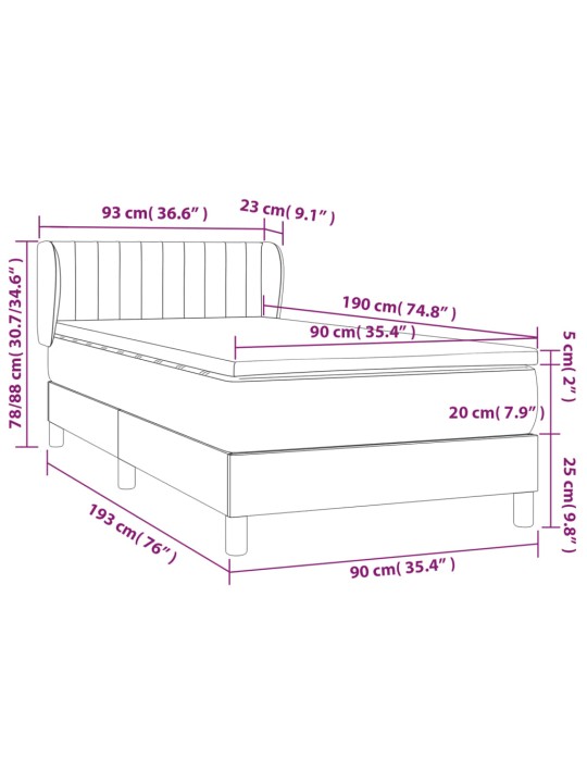 Box spring postel s matrací tmavě šedá 90x190 cm samet