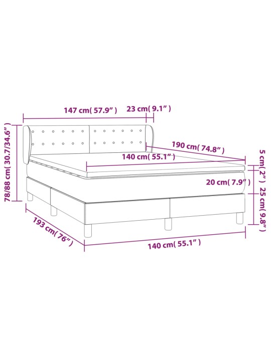 Box spring postel s matrací tmavě šedý 140 x 190 cm samet