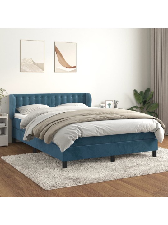 Box spring postel s matrací tmavě modrá 140x190 cm samet