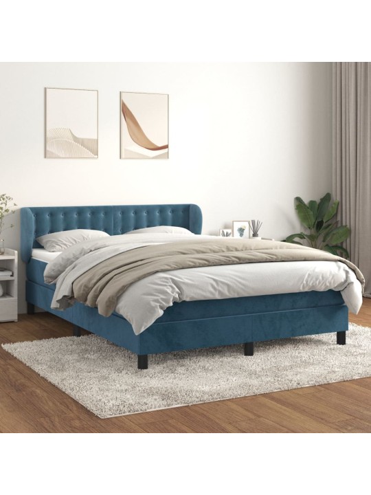 Box spring postel s matrací tmavě modrá 140x200 cm samet