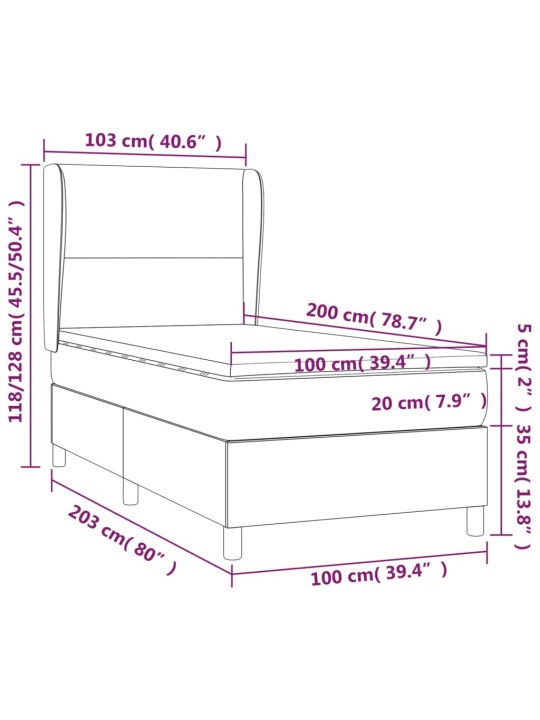 Box spring postel s matrací černá 100 x 200 cm textil