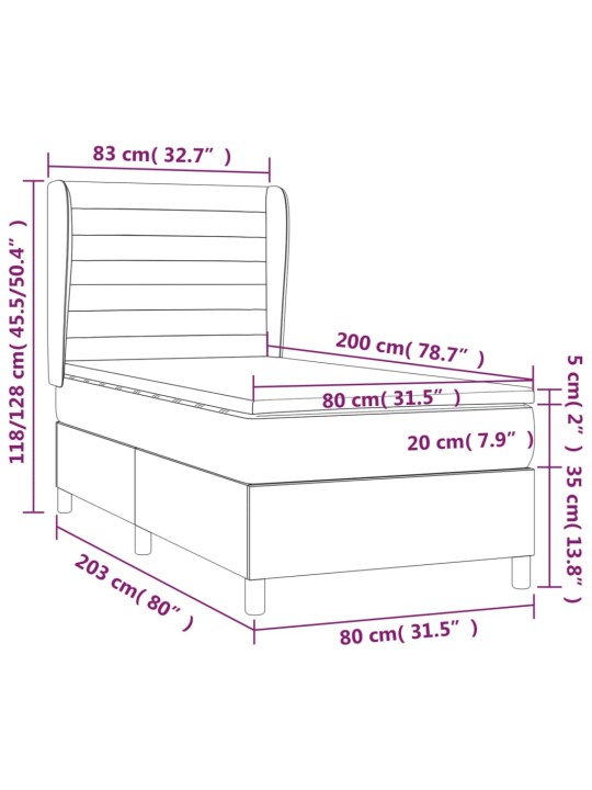 Box spring postel s matrací tmavě šedá 80 x 200 cm textil