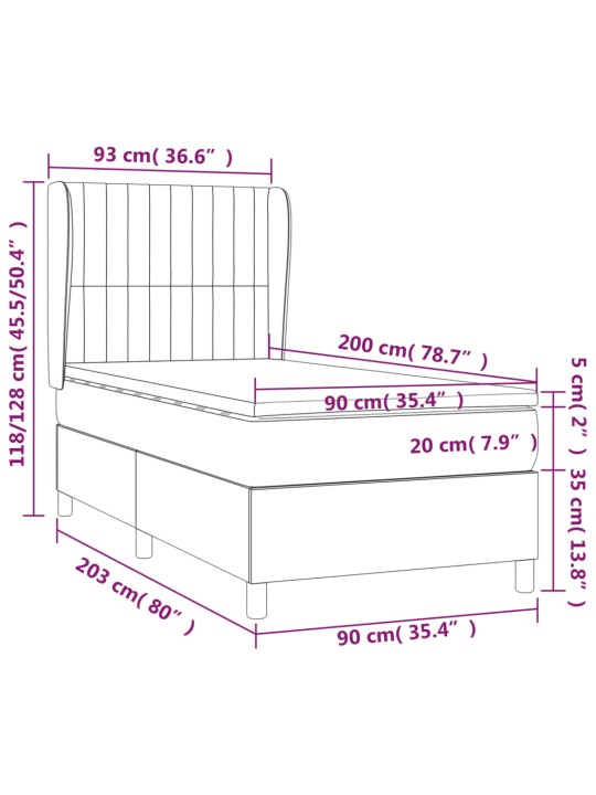 Box spring postel s matrací tmavě šedá 90x200 cm textil