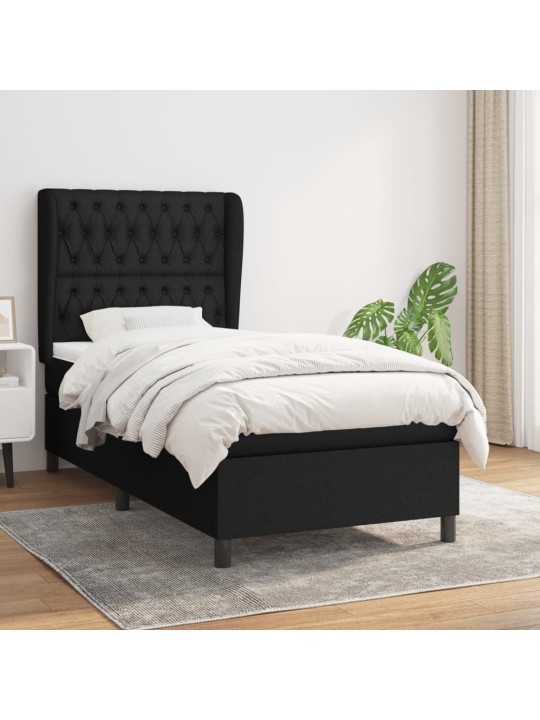 Box spring postel s matrací černá 100 x 200 cm textil