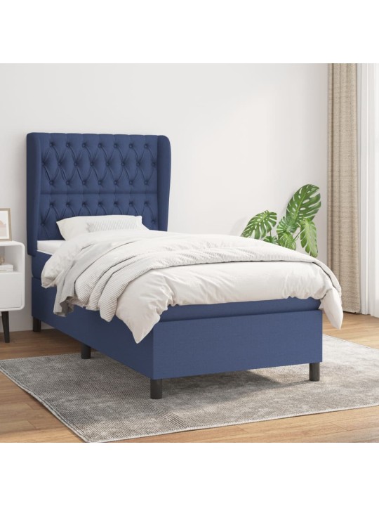 Box spring postel s matrací modrá 100 x 200 cm textil