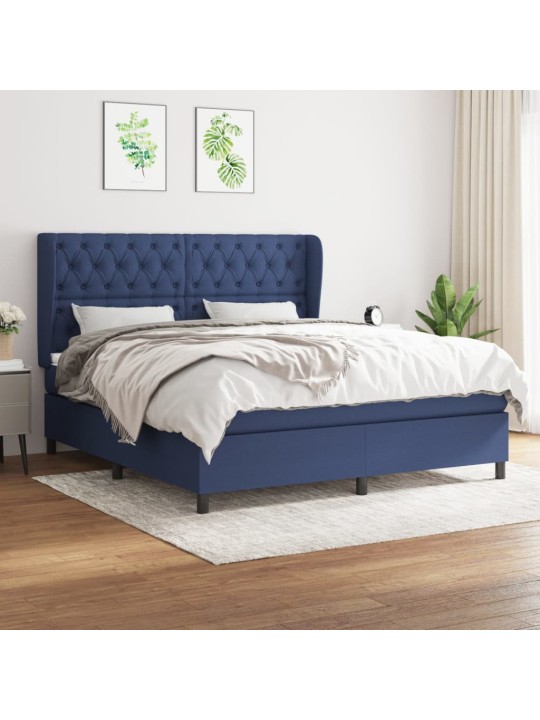 Box spring postel s matrací modrá 160x200 cm textil