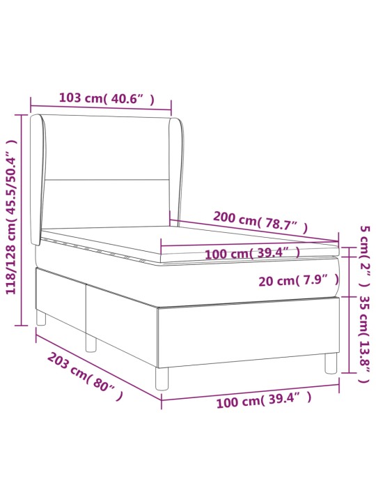 Box spring postel s matrací tmavě šedá 100 x 200 cm textil