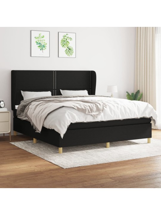 Box spring postel s matrací černá 180x200 cm textil