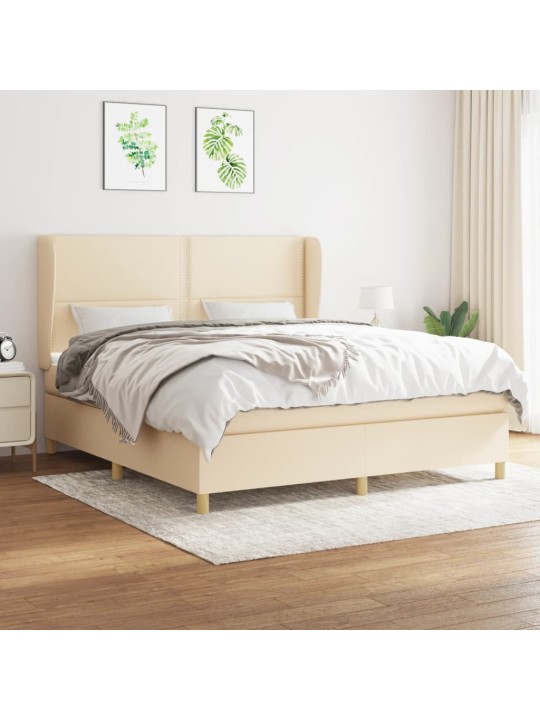 Box spring postel s matrací krémová 180x200 cm textil