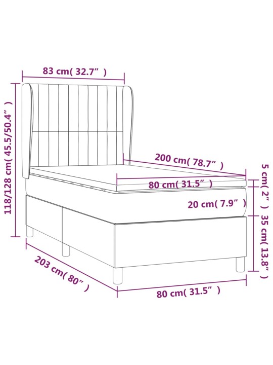 Box spring postel s matrací tmavě šedá 80 x 200 cm textil