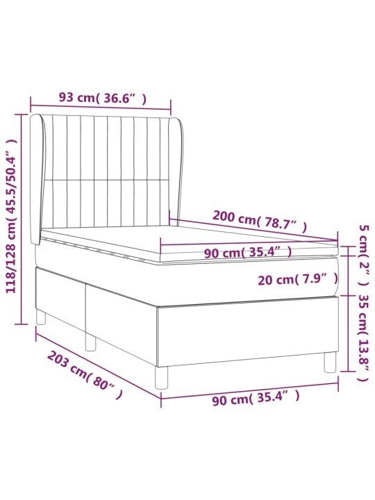 Box spring postel s matrací tmavě šedá 90x200 cm textil