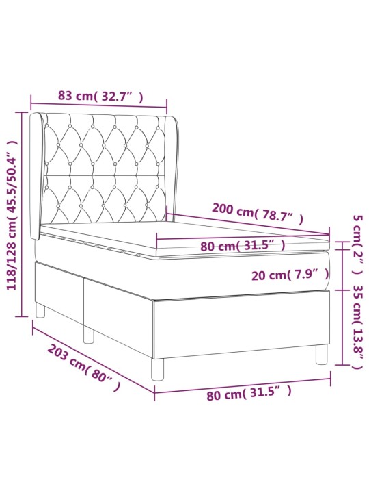 Box spring postel s matrací tmavě šedá 80 x 200 cm textil