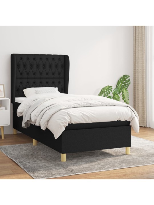Box spring postel s matrací černá 100 x 200 cm textil
