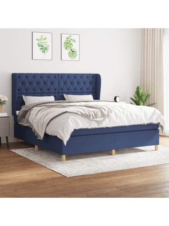 Box spring postel s matrací modrá 160x200 cm textil
