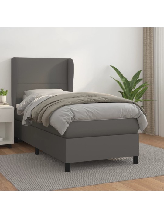 Box spring postel s matrací šedá 90x190 cm umělá kůže