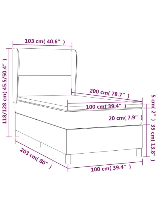 Box spring postel s matrací šedá 100x200 cm umělá kůže