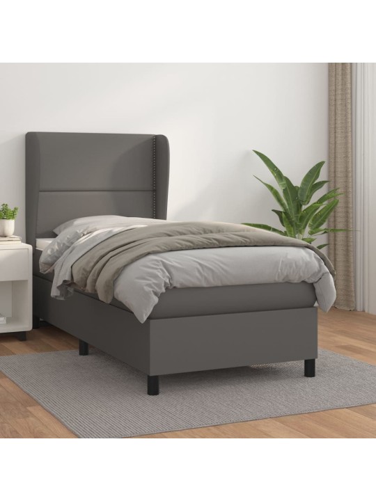Box spring postel s matrací šedá 90x200 cm umělá kůže
