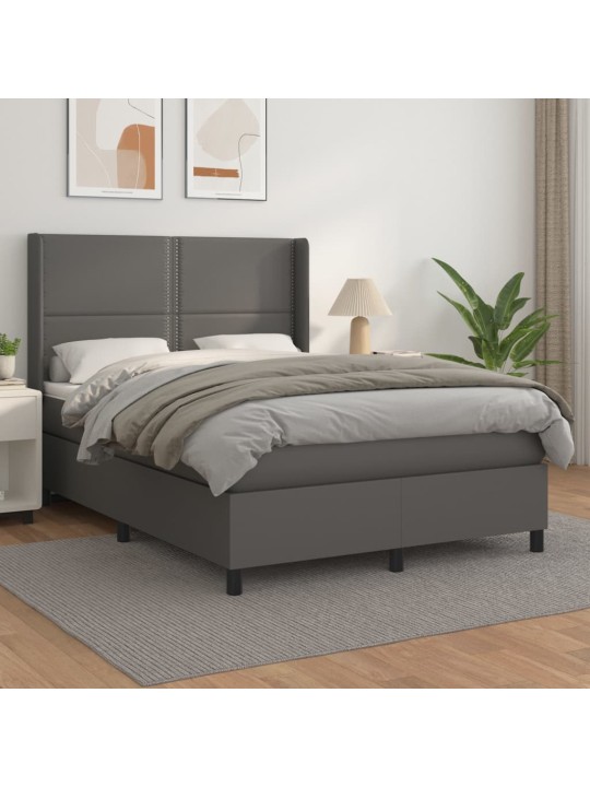 Box spring postel s matrací šedá 140 x 190 cm umělá kůže