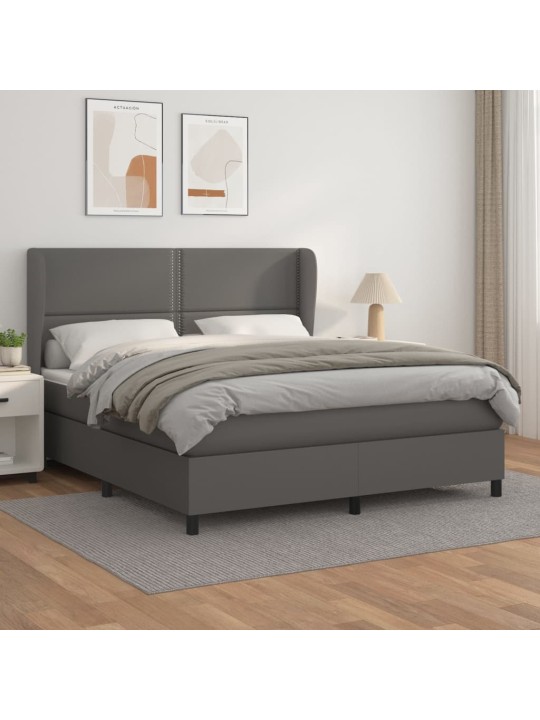 Box spring postel s matrací šedá 180x200 cm umělá kůže