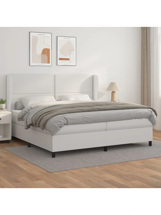 Box spring postel s matrací bílá 200x200 cm umělá kůže