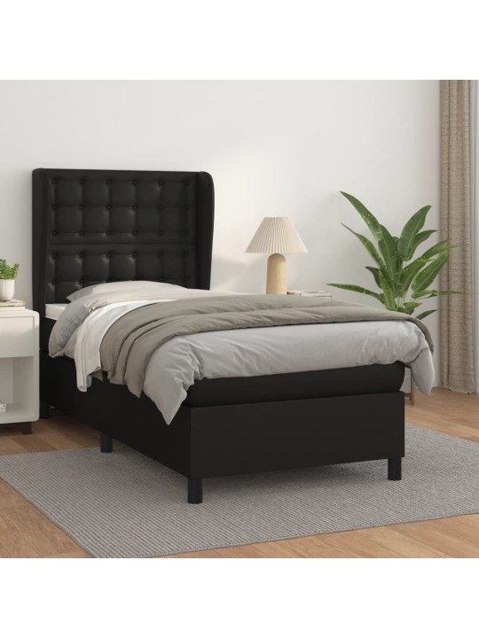 Box spring postel s matrací černá 80 x 200 cm umělá kůže