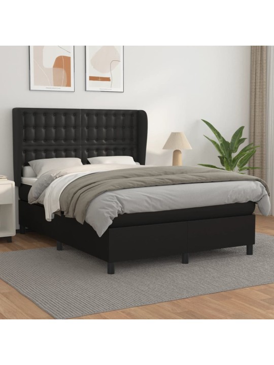 Box spring postel s matrací černá 140 x 190 cm umělá kůže