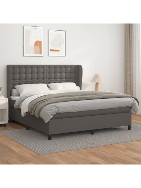 Box spring postel s matrací šedá 180x200 cm umělá kůže