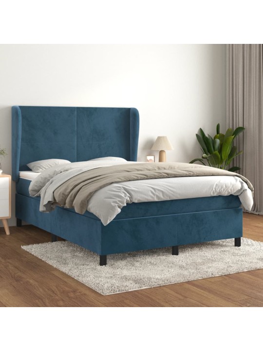 Box spring postel s matrací tmavě modrá 140x200 cm samet