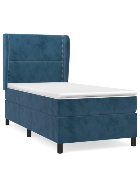Box spring postel s matrací tmavě modrá 90x190 cm samet
