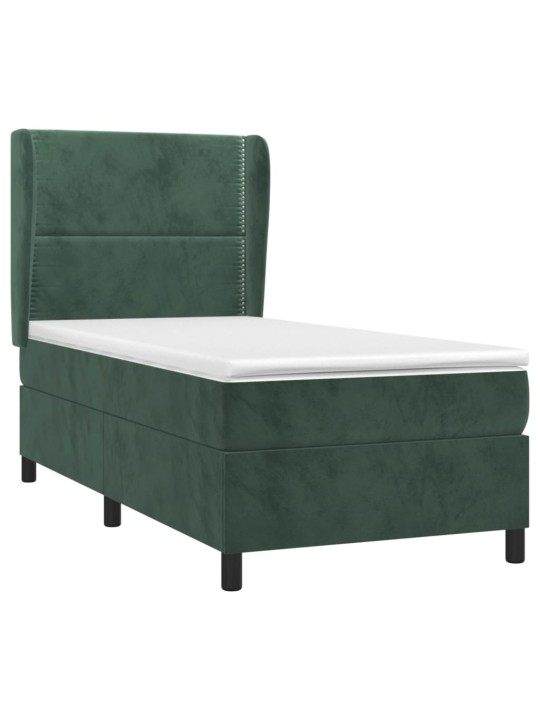 Box spring postel s matrací tmavě zelená 90x200 cm samet
