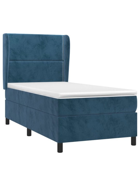 Box spring postel s matrací tmavě modrá 90x200 cm samet