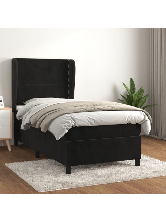 Box spring postel s matrací černá 100x200 cm samet