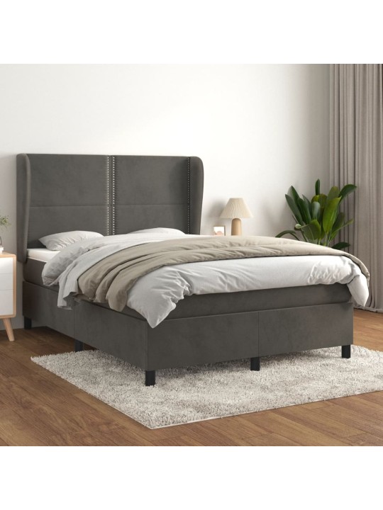 Box spring postel s matrací tmavě šedý 140 x 190 cm samet