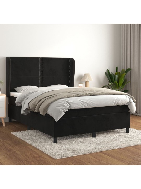 Box spring postel s matrací černá 140 x 190 cm samet
