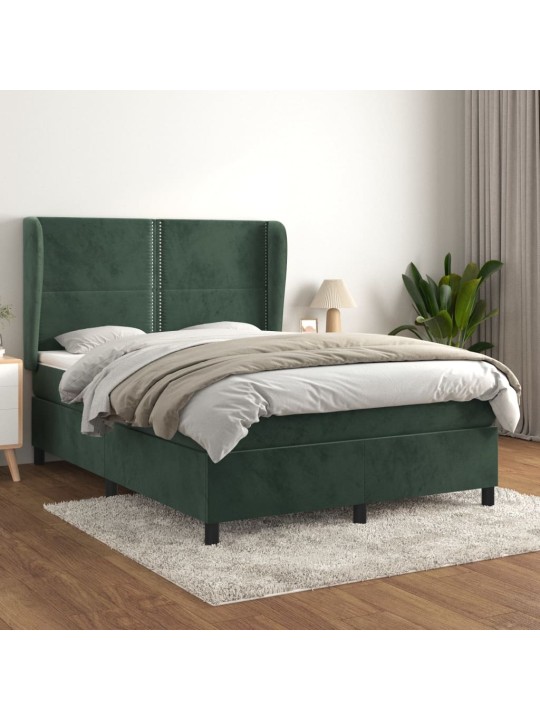Box spring postel s matrací tmavě zelená 140x200 cm samet