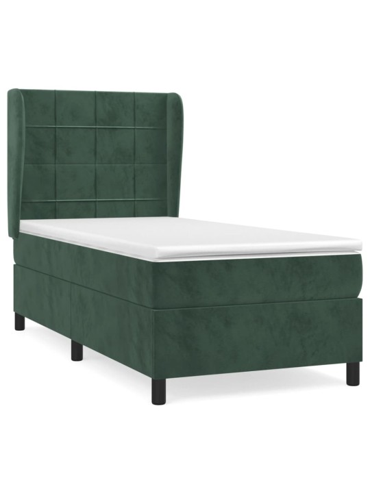Box spring postel s matrací tmavě zelená 90x200 cm samet