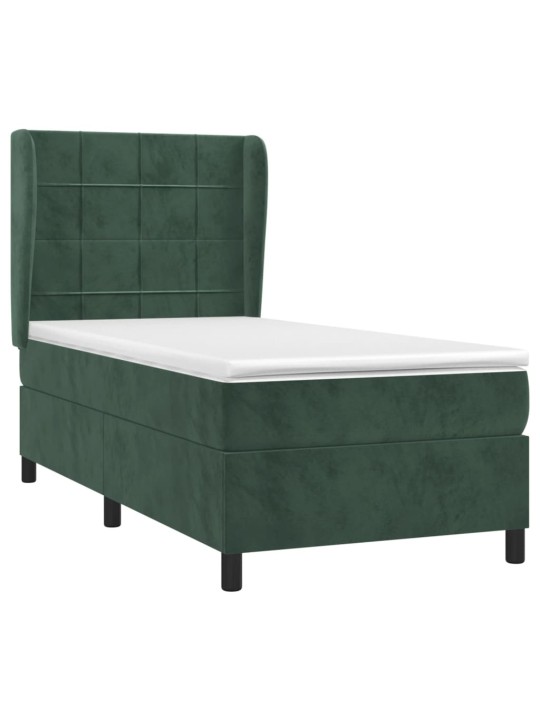 Box spring postel s matrací tmavě zelená 90x200 cm samet