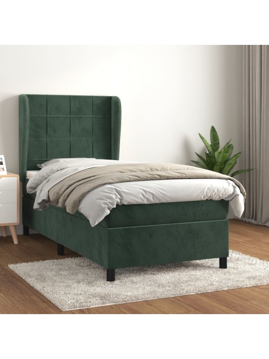 Box spring postel s matrací tmavě zelená 90x200 cm samet