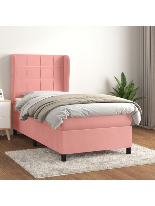 Box spring postel s matrací růžová 100x200 cm samet